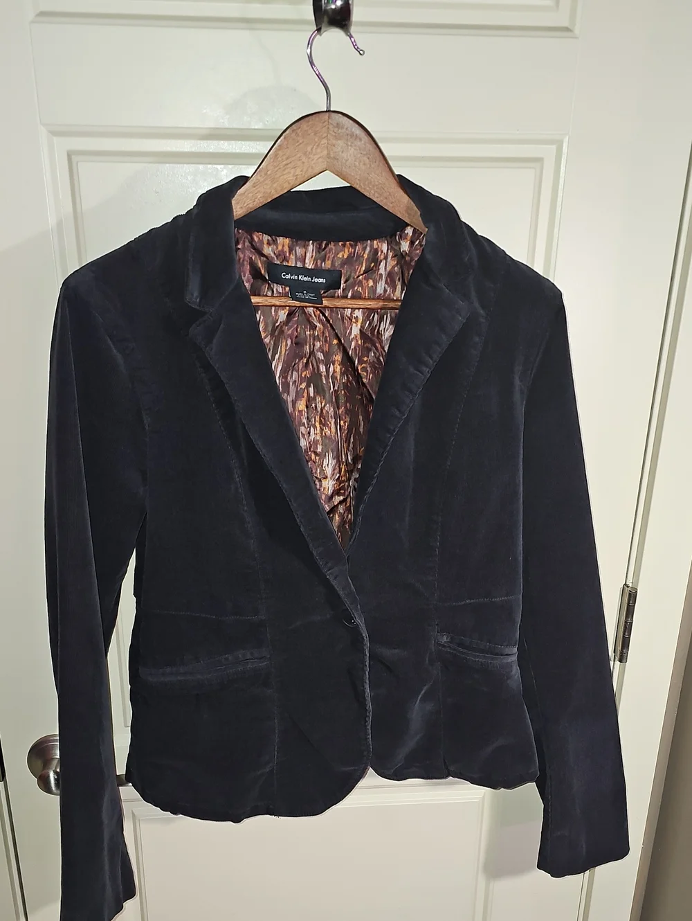 Calvin Klein Black Velvet Blazer with Printed Lining - Picture 1 of 5